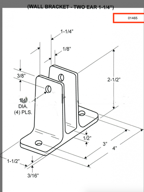 DOUBLE EAR WALL BRACKET 1-1/4" X 2-1/2" TOILET PARTITION